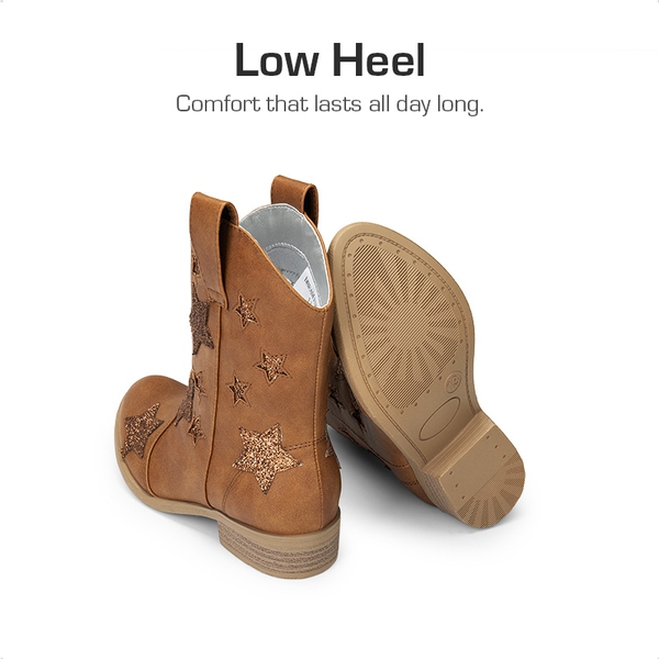 Kids Chic Glitter Western Boots - CAMEL - 3